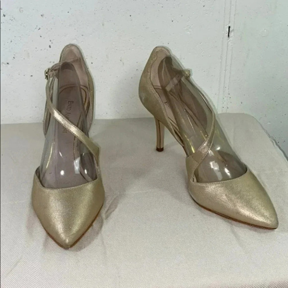 Enzo Angiolini Gold Metallic Pointed Toe Heels Ankle Strap Occasion Party Shoes - Picture 3 of 10